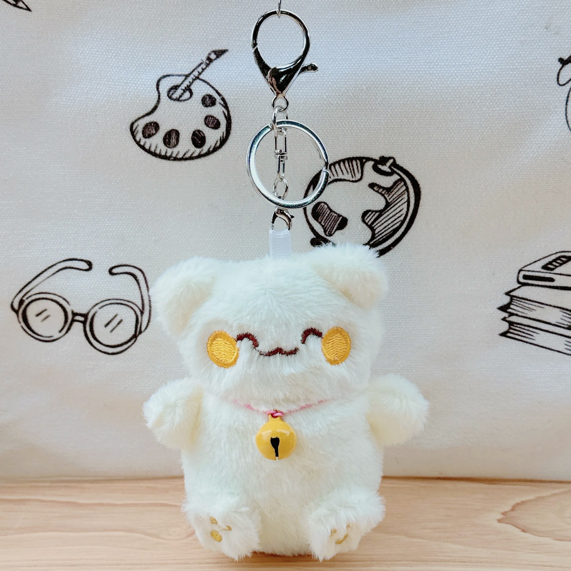 Caricatura campana gatos peluche muñeca llavero colgante lindo lindo lindo gatos bolsos colgantes muñeca máquina