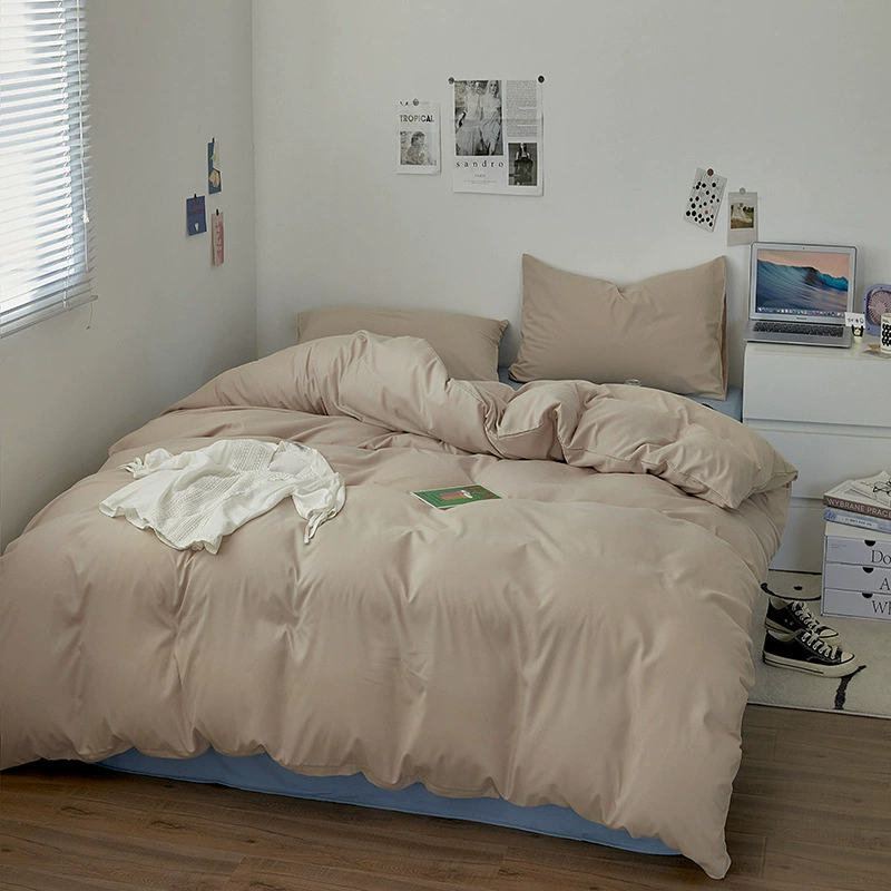 Комплект постельного белья INS из четырех предметов из стираного хлопка, однотонное двухцветное простыня, пододеяльник, комплект из трех предметов для студенческого общежития, стиль INS.