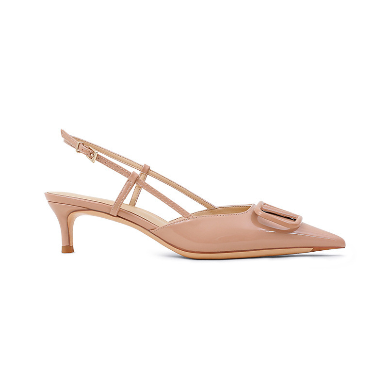 Versión de piel de vaca ~ Versión de piel de oveja, sandalias de puntera vacía trasera, hebilla en V puntiaguda para mujer, cuero 2024, nuevos tacones de aguja de verano