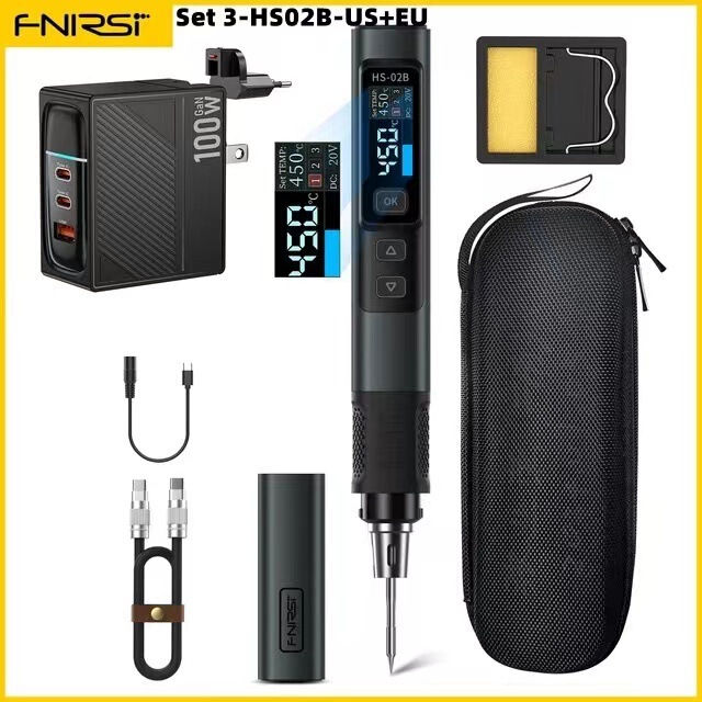 FNIRSI HS-02 スマート電気はんだごて 100 ワットポータブル恒温はんだステーション溶接ペン家庭用修理溶接|undefined