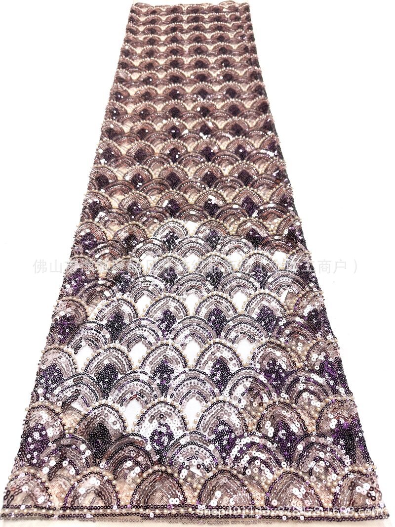 Fabricantes de escamas de pescado nueva tela de encaje de cuentas Gao Ding vestido de fiesta de baile de moda tela image 11