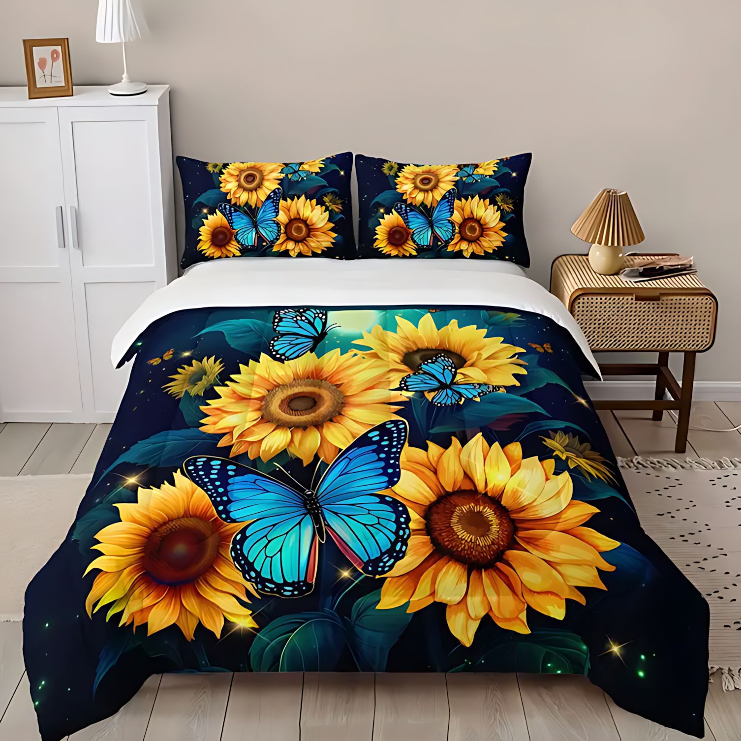 TEMU / JIT transfronterizo direccional girasol tema de impresión digital HD 180gms colcha colchón conjunto de almohada