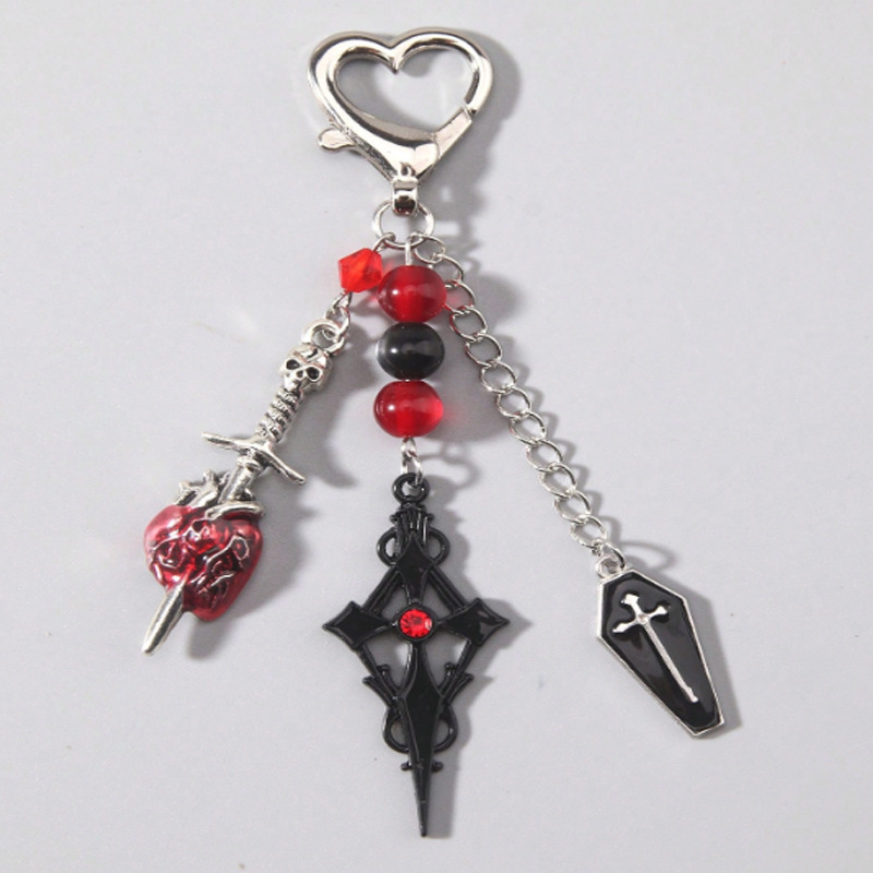 Cross-Border European and American Gothic Personalized Crosses, Coffins, Beads, Halloween Personalized Keychain Pendants