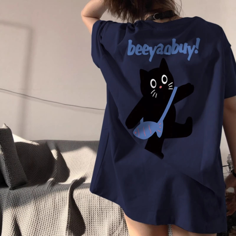 Plus-Size Dark Blue Oversized Short-Sleeve T-Shirt for Women, 2026 New Style, Mid-Length Top for Summer