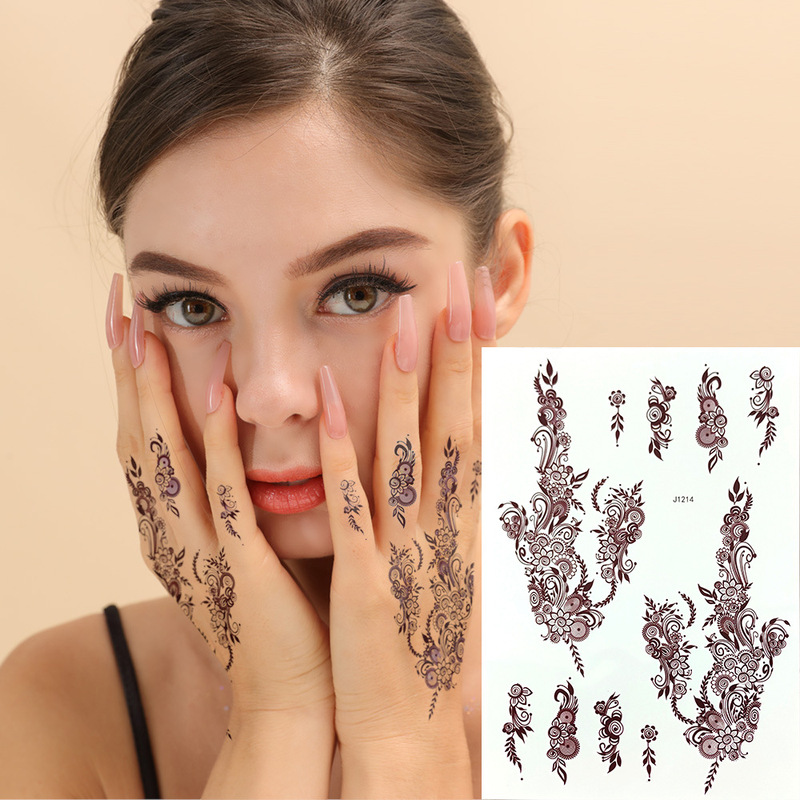 New Design India Henna Tattoo Sticker White Brown Henna Tattoo Water Transfer Sticker Factory Wholesale Cross Border