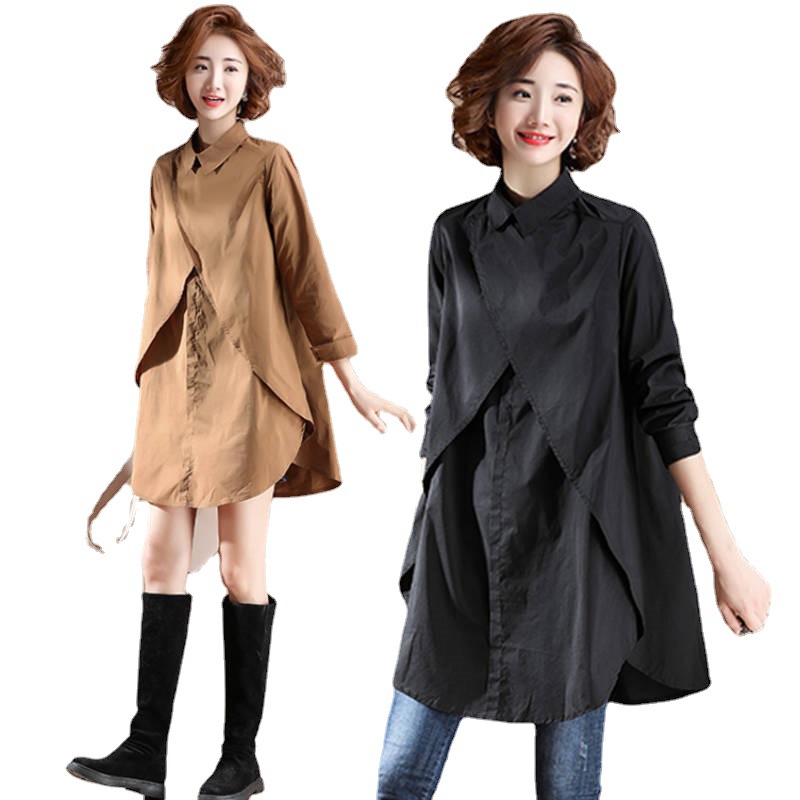 Abito chic transfrontaliero primavera/autunno 2023, nuovo top ampio a maniche lunghe di media lunghezza in stile coreano, taglie forti._voghion.com