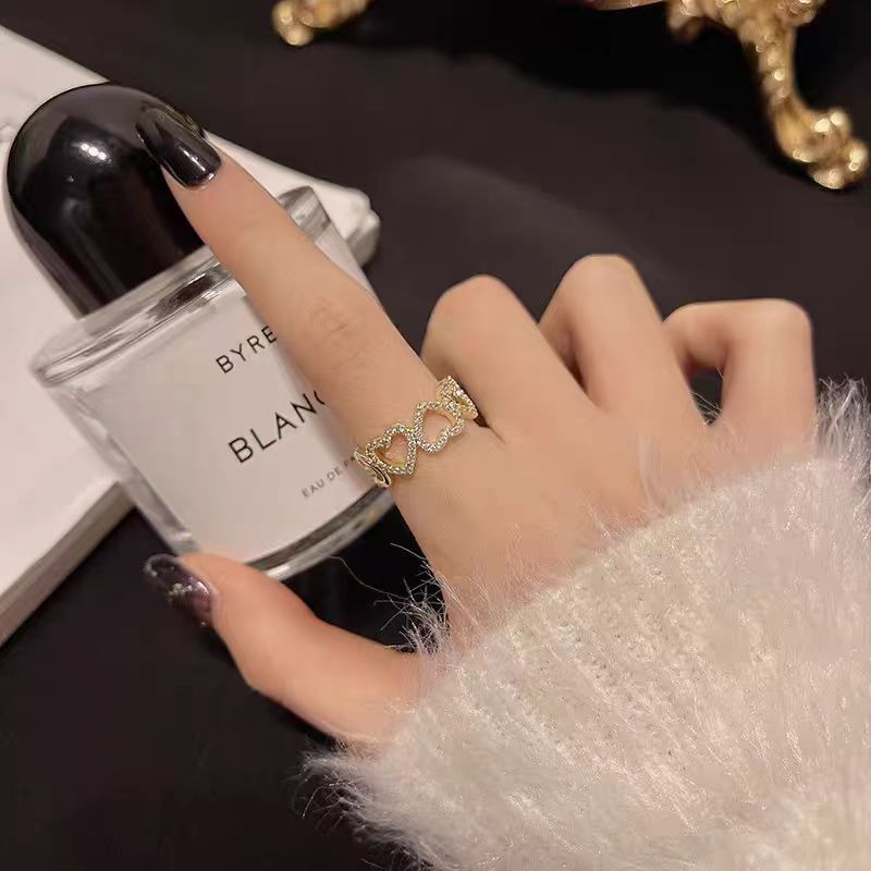 Korean Style Cut Out Heart Ring for Women Ins Trendy Fashion Stylish Diamond Open Ring Retro Simple Popular Hand Jewelry