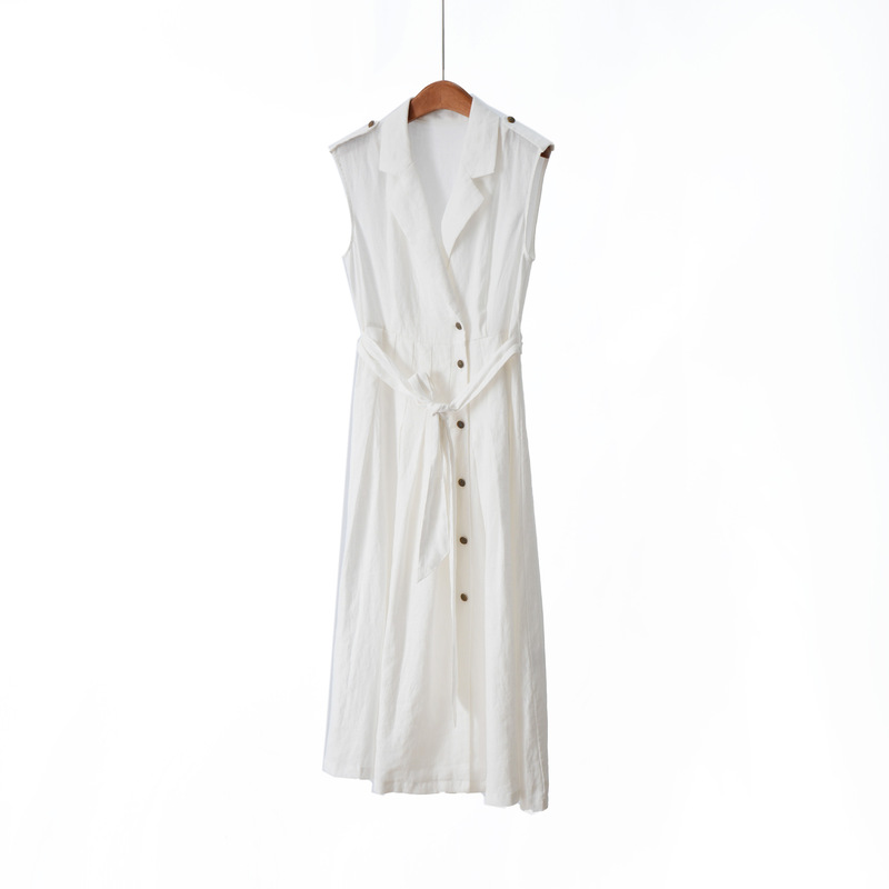 Ding She L~P 26 Spring/Summer New Collection French Normandy 100% Linen Minimalist Old Money Sleeveless Dress with Belt
