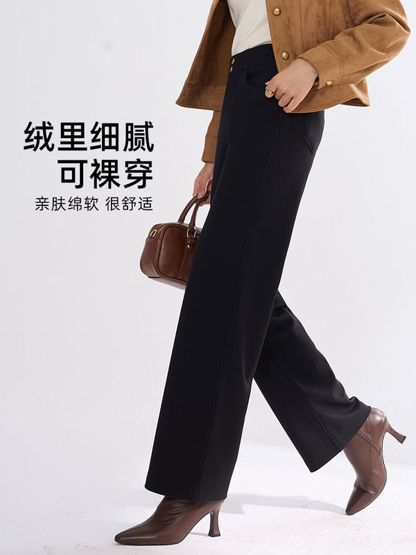 小黑裤女新款通勤风羊毛蚕丝高腰西装裤秋冬直筒长裤加绒加厚批发|undefined