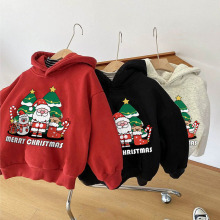 加绒儿童装连帽卫衣秋冬2025新款圣诞节可爱男女童保暖宽松上衣衫