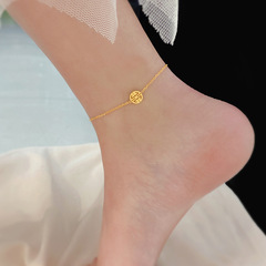 Simple and versatile titanium steel color-preserving hollow round plate fortune card good luck anklet non-fading forest-style foot ornament anklet