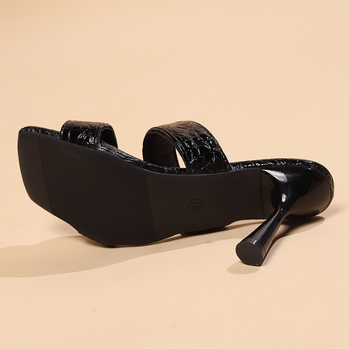 Square head solid color high heel slippers women African fashion one line sandals women Women Heels Slippers_autovado.com