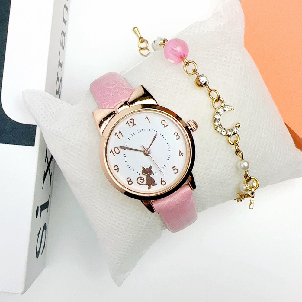 Jauns Instagram sieviešu, svaigs un jauks kaķu studentu kvarca pulksteņa rokassprādzes komplekts ar mēness_voghion.com
