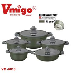Vmigo-8010日式10PC厨房家用不粘锅具套装铝压铸汤锅麦饭石