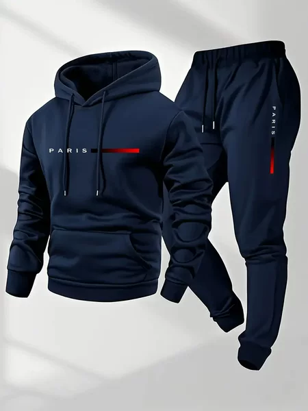 Cross-Border European Size Casual Fashion Unisex Paris Letter Print Hooded Short-Sleeve Drawstring Sports Set