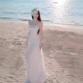 抹胸长裙女2026夏季新款纯色法式海边度假气质名媛拖地显瘦高级感