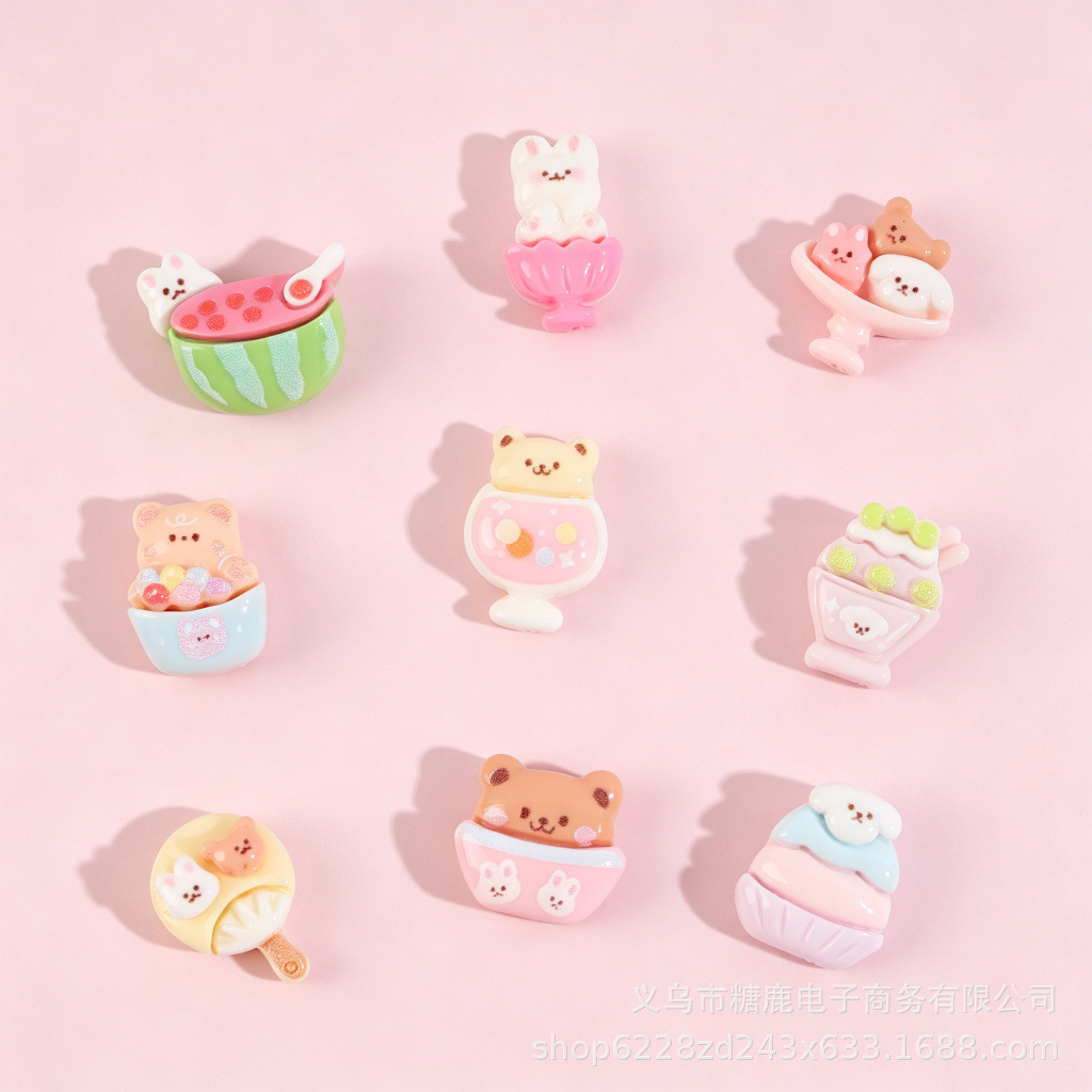 Mini Cartoon Summer Cool Series Resin Accessories Cream Glue Diy...