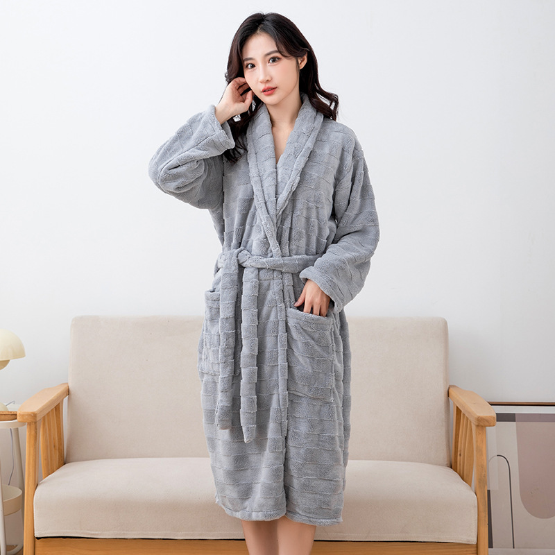 산호 양털 긴 잠옷 양면 기모 흡수성 빠른 건조 커플의 집 옷 깔린 두꺼운 가을과 겨울 목욕 가운