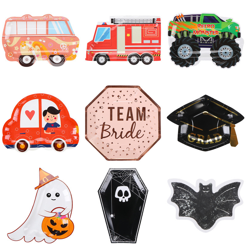 Customized Car-Shaped Paper Plates, Amazon's Best-Selling Birthday Party Decoration Tableware, Halloween Scene Decoration Plates Customized Car-Shaped Paper Plates, Amazon's Best-Selling Birthday Party Decoration Tableware, Halloween Scene Decoration Plates