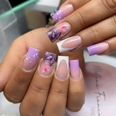 Small fresh grape purple gradient manicure, medium and long European square false nails, sweet ins style wearable nails