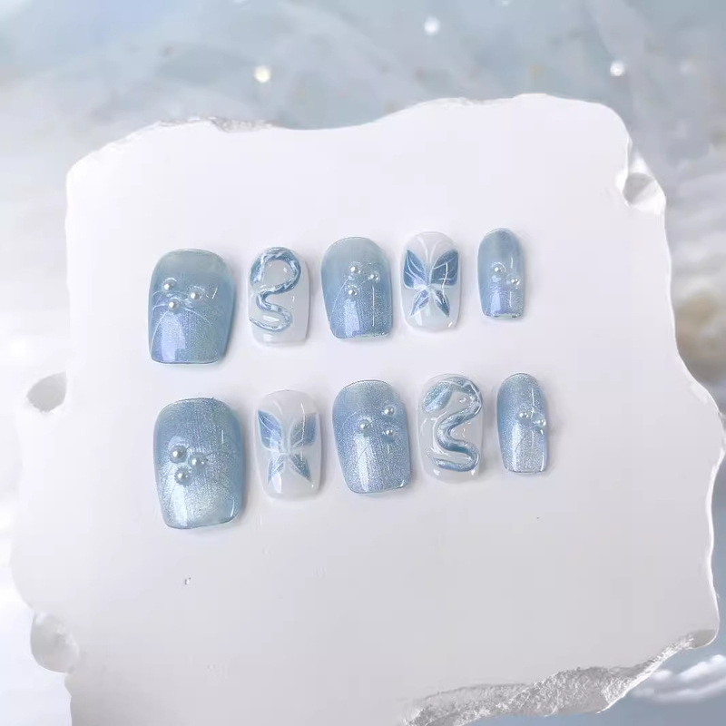 Pure Handmade Boutique Wear Armor High-grade Light Luxury Hand-painted Nail Art Patch Finished Product Wholesale Butterfly Cat's Eye Hand-kneaded Snake