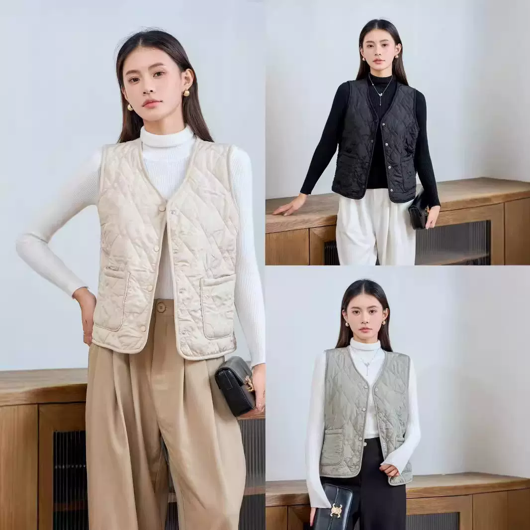 小香风高级感绗缝马夹纽扣款秋冬防风防寒保暖马甲女外穿休闲运动
