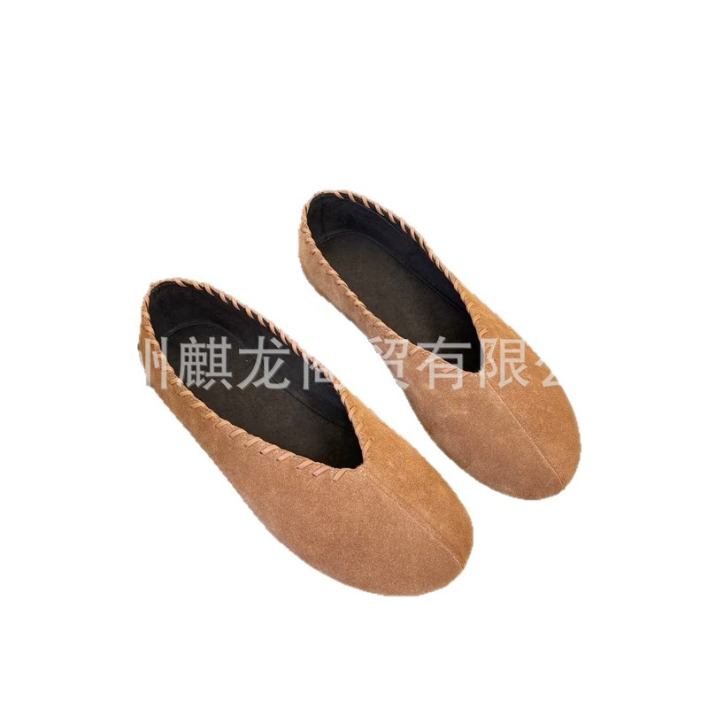 高端2025新款真皮圆头复古浅口芭蕾跳舞鞋平底奶奶鞋舒适百搭单鞋|undefined
