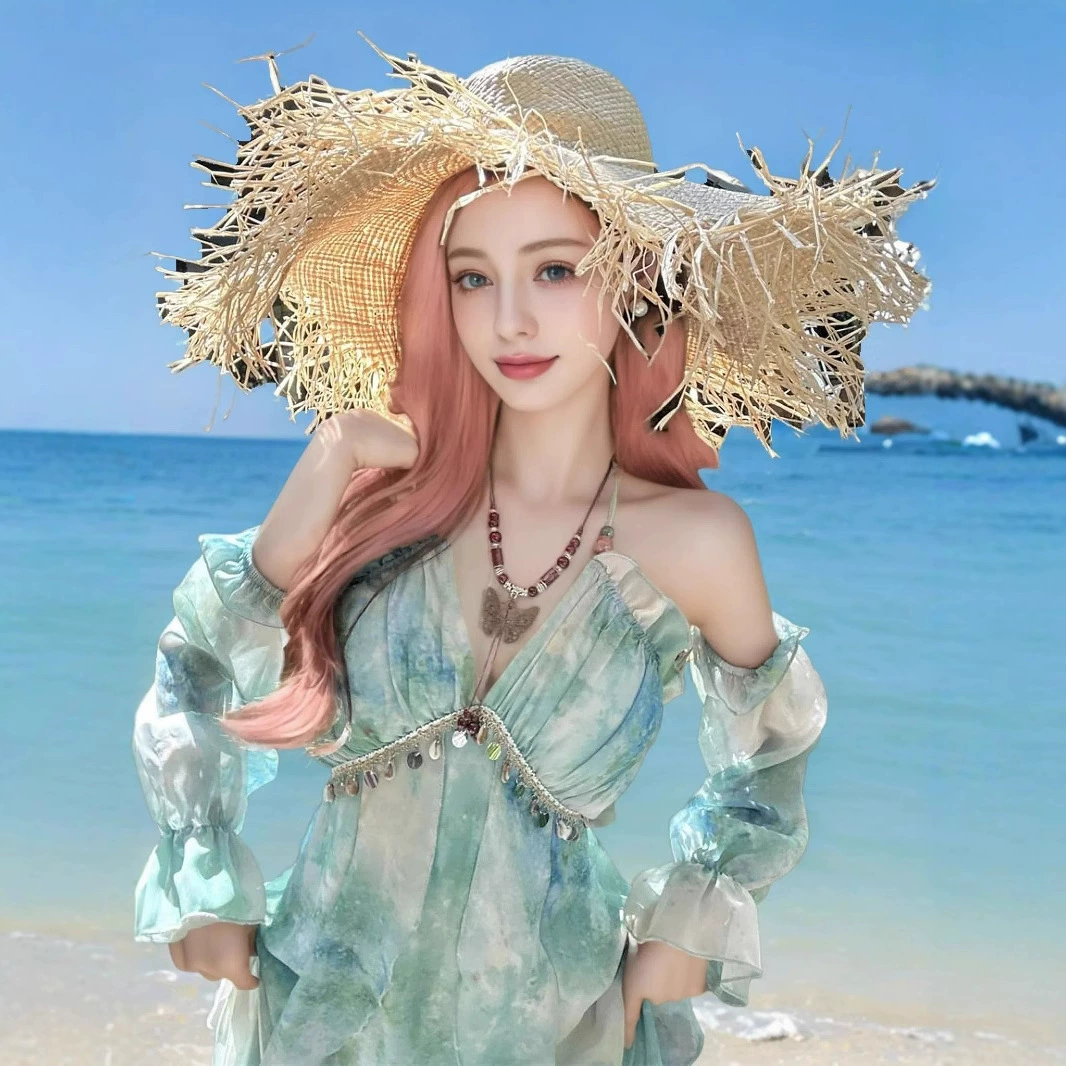 Кросс-бордер 2025 новый стиль морского курорта, асимметричный дизайн с эффектом размазывания, халтер с открытыми плечами, длинная юбка на бретелях, экспортный стиль