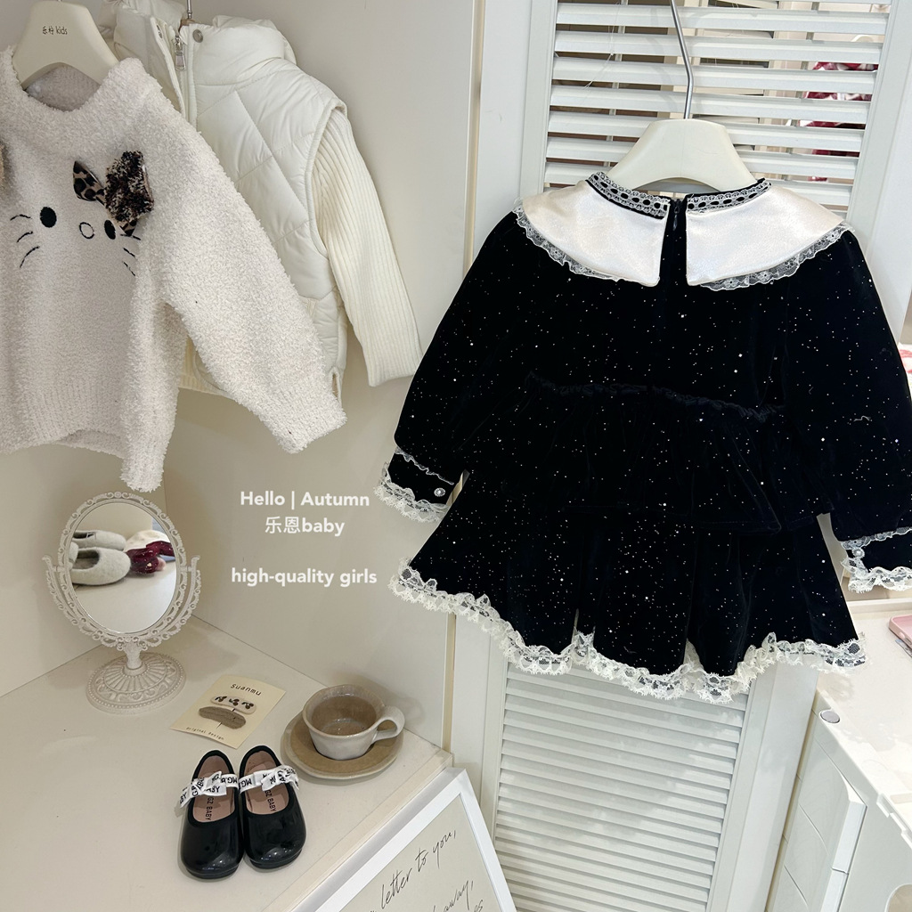 [Ropa infantil de Leen] Niñas de invierno con seda de seda de palacio de seda de seda de