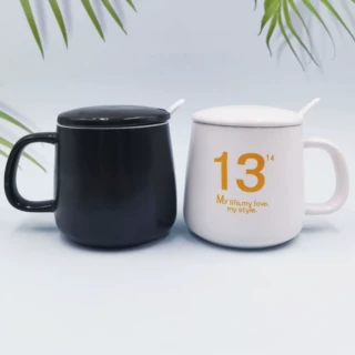 简约大肚马克杯哑光带盖大肚陶瓷杯日式咖啡杯定制logo商务礼品杯
