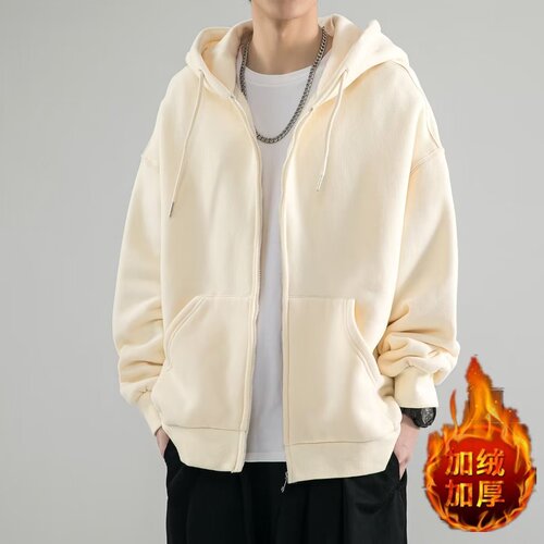 Men's Cozy Fleece Hooded Sweatshirt, Autumn/Winter Trend Loose-Fit Outerwear, Youth Fashion Solid Color Casual Hooded Sweatshirt