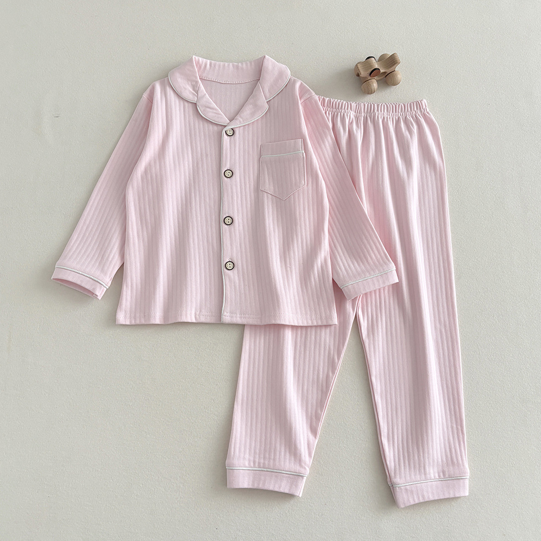 Pijamas de otoño y invierno para niños 40 algodón antibacteriano peinado cardigan de manga larga con collar conjunto de ropa de hogar para hombres y mujeres
