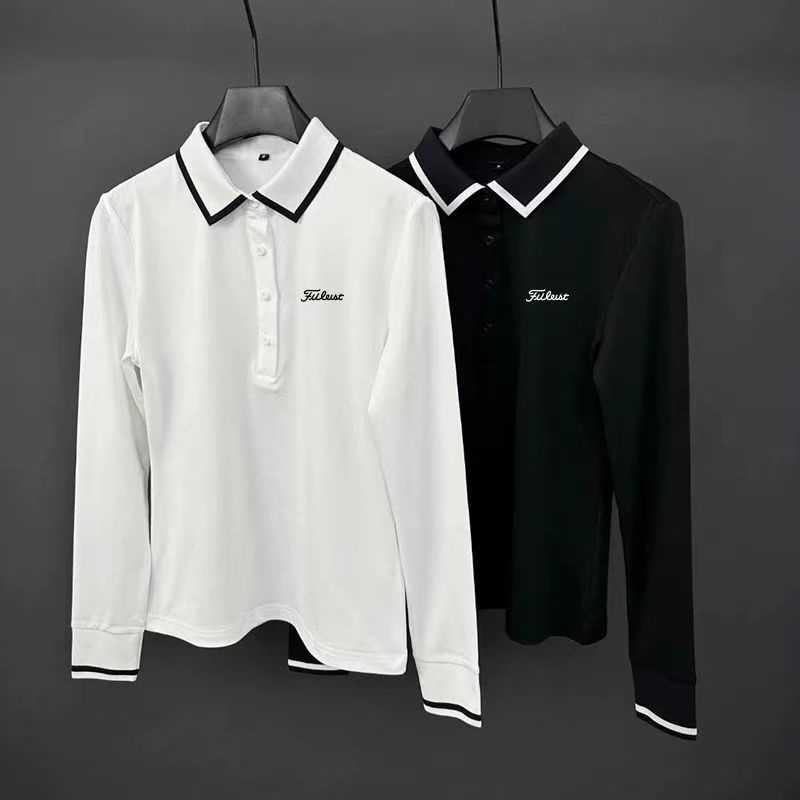 New Golf Ladies Long-Sleeved Clothing T-Shirt Polo Quick-Drying Sports Lapel Jersey Breathable Casual White