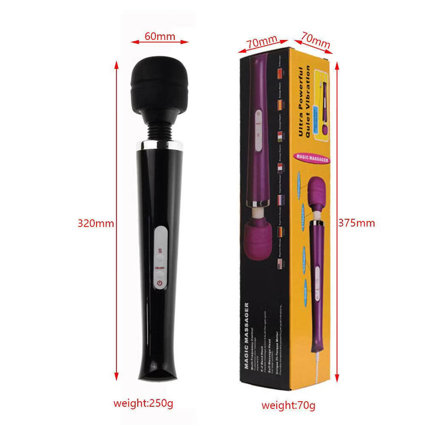 Large Plug-In AV Wand Vibrator for Women, Silicone Clitoral Massager, Orange — detail image 1