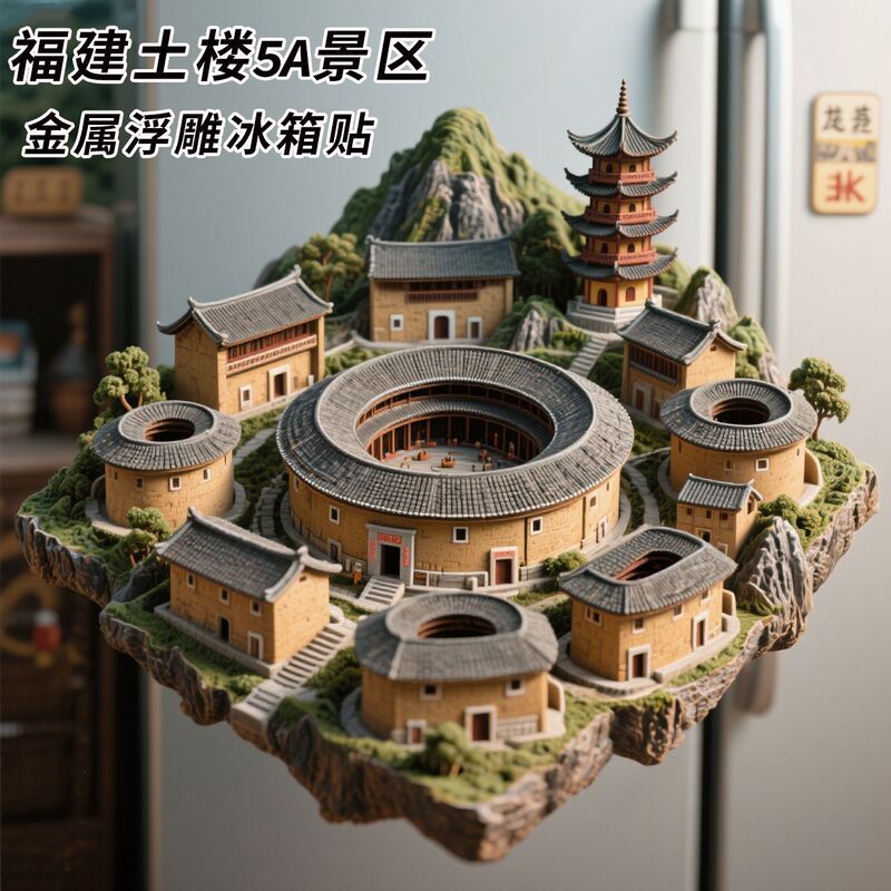 【福建土楼】金属磁吸浮雕冰箱贴5A旅游景点纪念品建筑文创礼物品|undefined