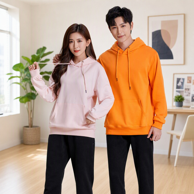 360g Pure Color Terry Pullover Hooded Men's Sweatshirt Pure Cotton Double Layer Hood Heavyweight Thickeneded Hoodie with Flap Pocket Pantss