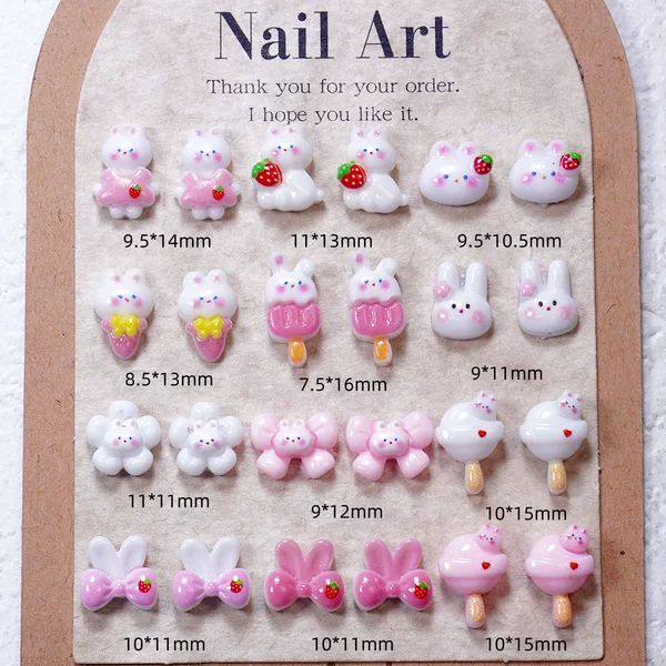 Internet Celebrity Rabbit Lollipop Cartoon Nail Art Decorations 3D Cute Ice Cream Bow Lollipop Nail Accessories