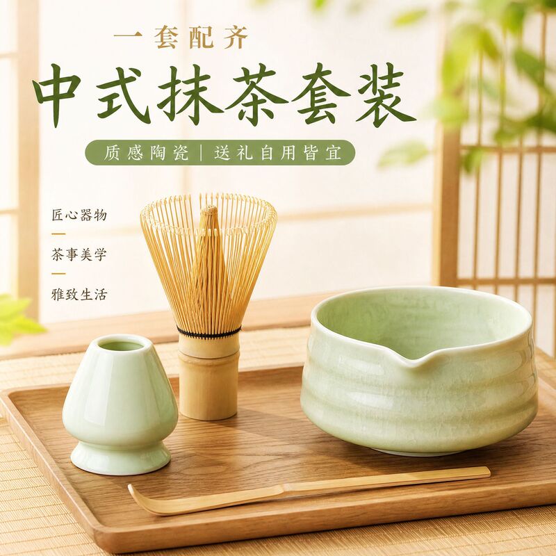 Cross-Border New Chinese Matcha Bowl Tea Ceremony Set Tea Brush Tea Whisk Ceramic Tea Bowl Stirrer Cross-Border New Chinese Matcha Bowl Tea Ceremony Set Tea Brush Tea Whisk Ceramic Tea Bowl Stirrer