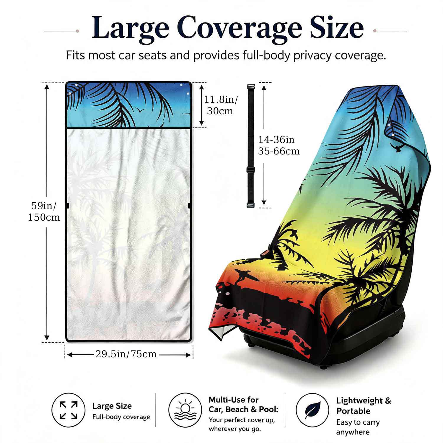 Printed bath towel and car seat cover 2-in-1, ultra-fine fiber outdoor beach and car dual-use universal seat cushion