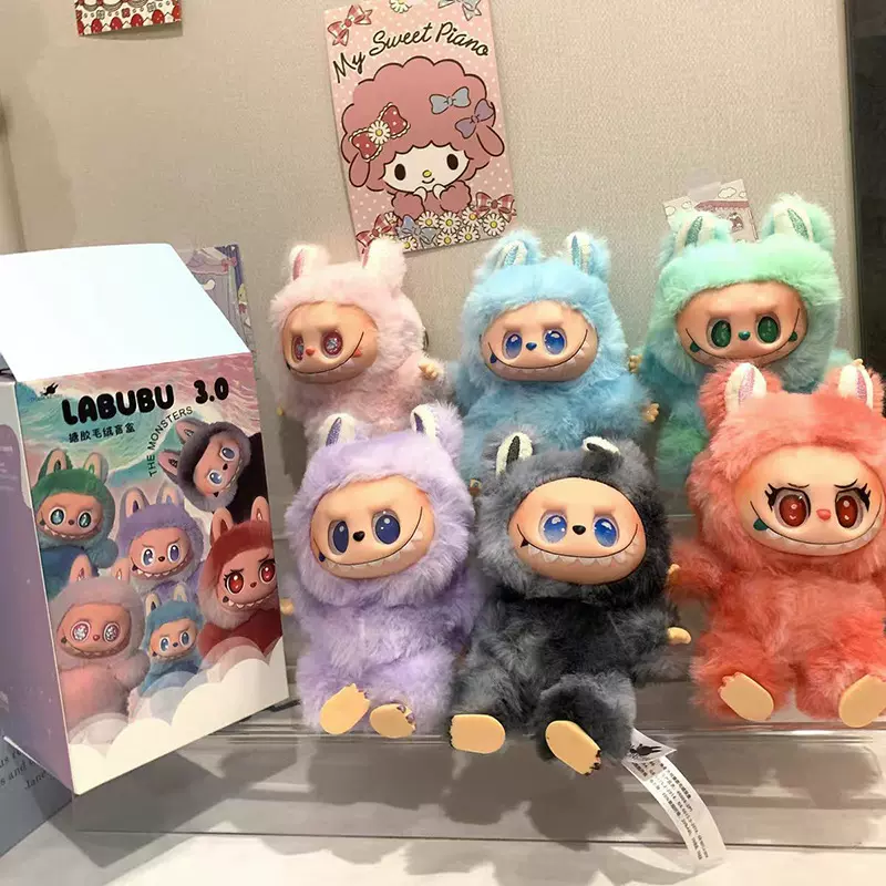 现货labubu三代搪胶娃娃玩偶一代二代labubu盲盒坐坐派对毛绒玩具