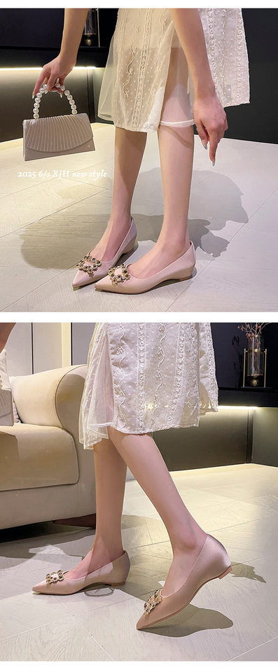Giày lười nữ mũi nhọn gót nêm độn cao bên trong bằng vải satin — Màu hồng nude, Màu vàng gừng, Màu đen, Màu đỏ chi tiết 9