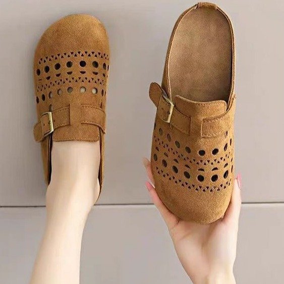 Baotou sandalias para mujeres 2026 verano nuevo agujero de vestir zapatos agujero medio hueco Bourken retro zapatillas casuales perezosas