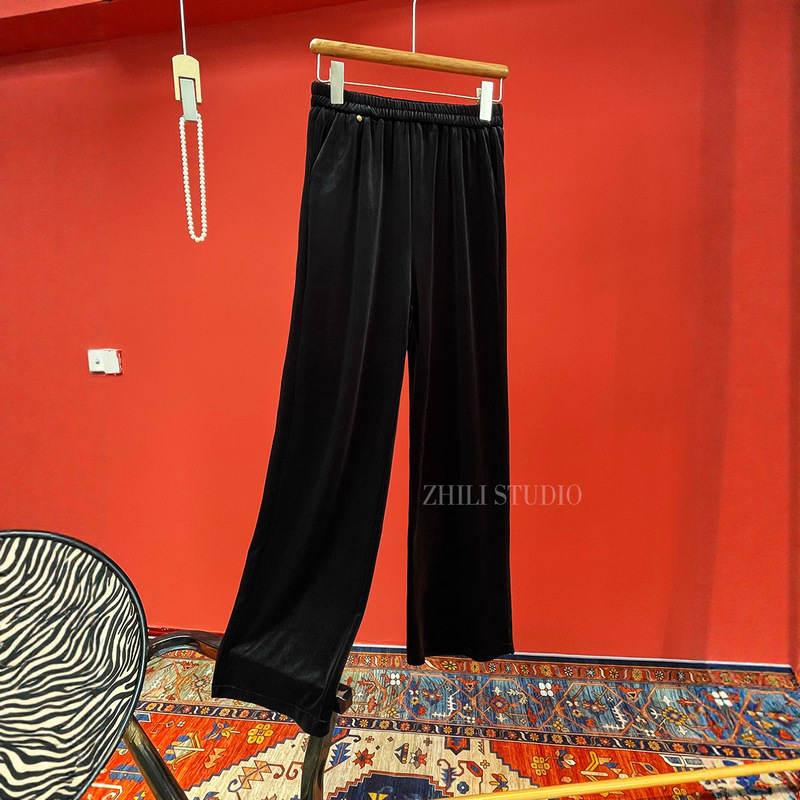 2025 Early Autumn New Chinese Style Velvet Straight Pants Slimming High-Waisted Versatile Light Luxury Casual Pants for Women