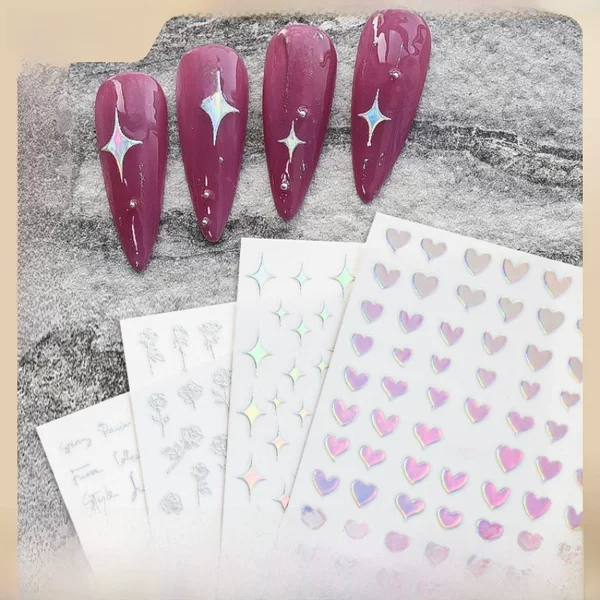Explosions Manicure Stickers Star Rose Love Smiley Stickers Magic Colors Aurora Nail Decals New Adhesive Paper