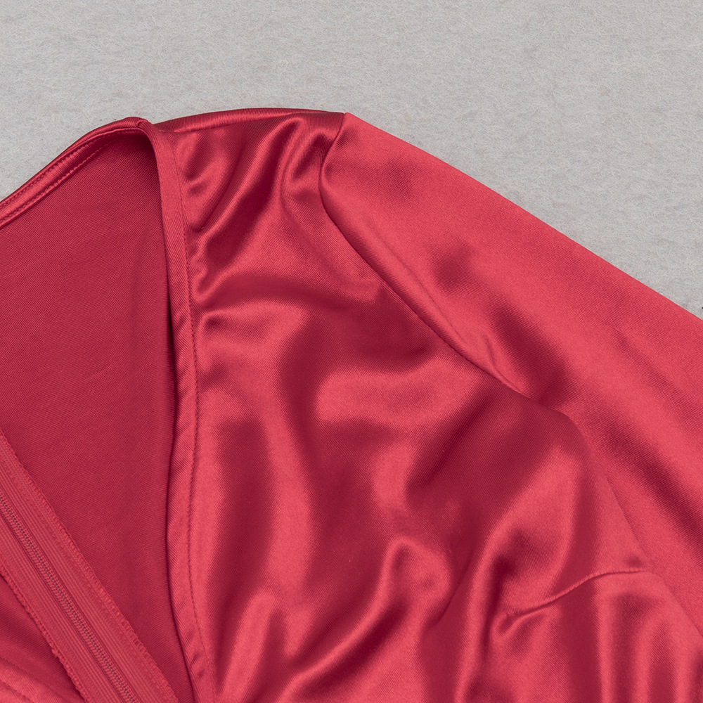 V neck Pleated Irregular Asymmetric Design Long Sleeve Dress Dinner Dress