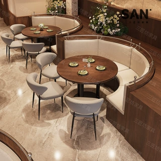 网红西餐厅餐饮饭店商用餐桌椅组合融合餐厅定制半圆弧形卡座沙发