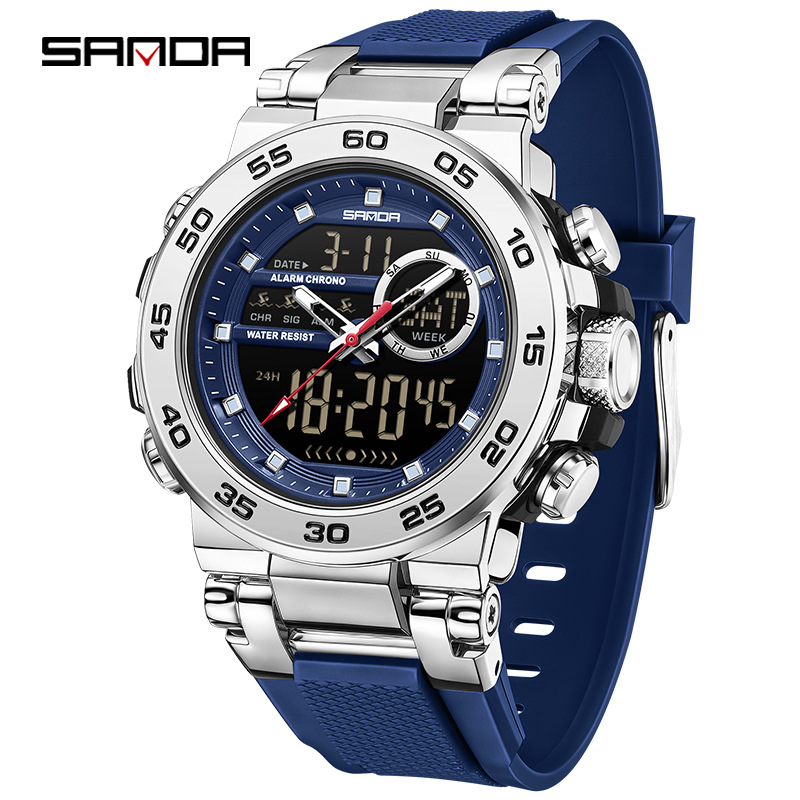 Reloj de pulsera de doble movimiento Sanda 3 reloj de despertador multifuncional impermeable nocturna para hombres