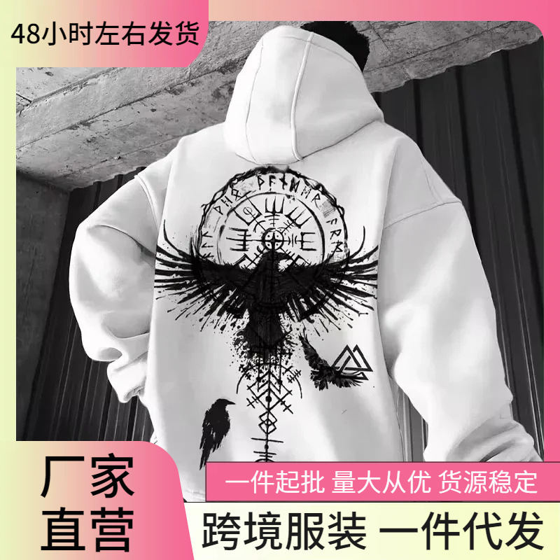 Men's Viking Totem Print Hooded Sweatshirt Y2K Cotton Hooded Sweatshirt Loose Eagle Pattern Fresh Sportswear Men's Viking Totem Print Hooded Sweatshirt Y2K Cotton Hooded Sweatshirt Loose Eagle Pattern Fresh Sportswear