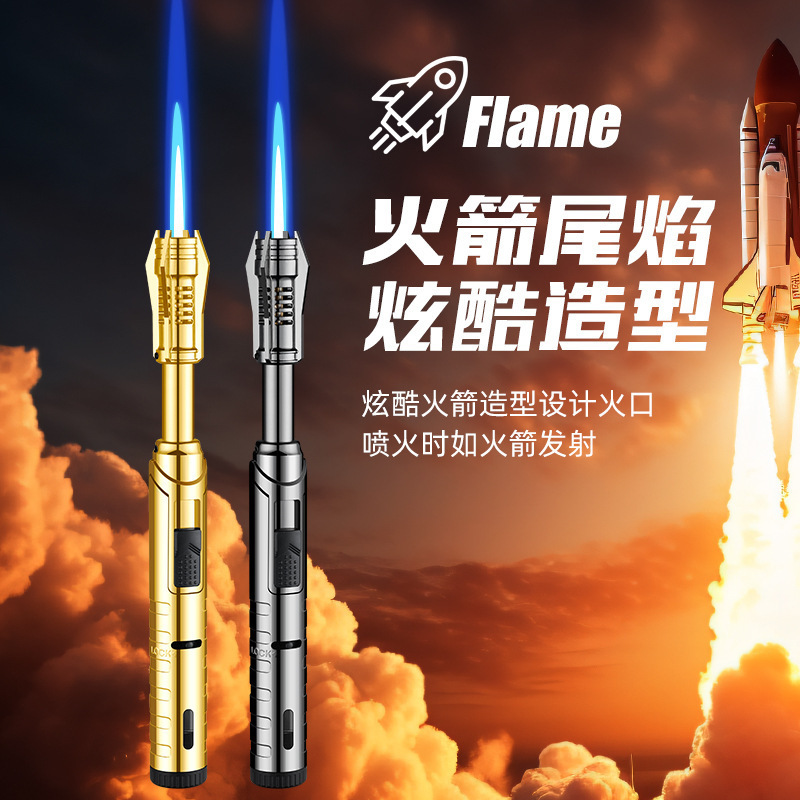 Cross-Border Rocket-Shaped Flame Gun Wholesale Inflatable Windproof Extended Igniter Outdoor Convenient Spray Gun Lighter