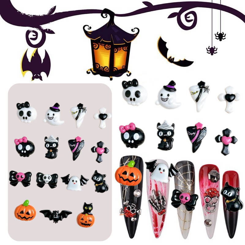 国境を越えて人気のあるハロウィーンネイルアート樹脂幽霊カボチャ漫画ネイルアクセサリーdiyアクセサリー卸売り|undefined